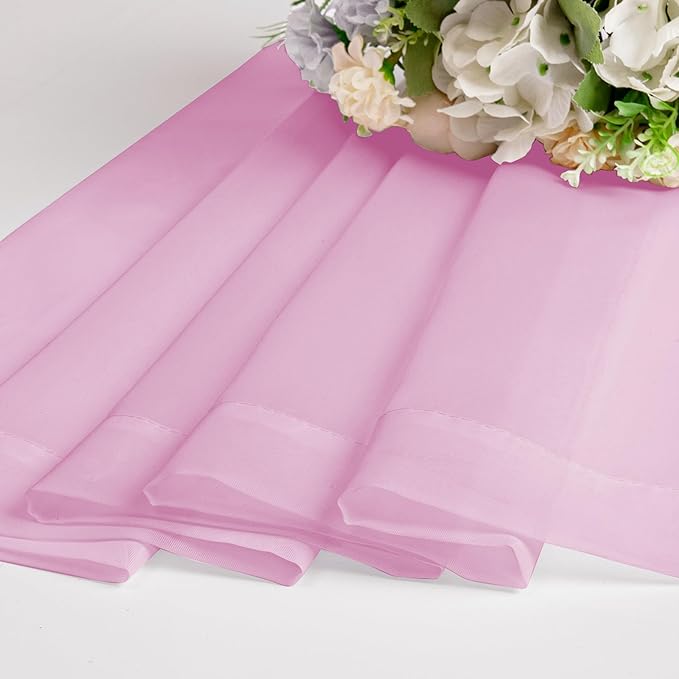 Chyhomenyc Pink Sheer Valances for Window 2 Pack, 42Wx14L Inches Small Sheer Cafe Curtains for Living Room Bathroom Study Cafe Laundry Basement, Cute Rod Pocket Voile Valance