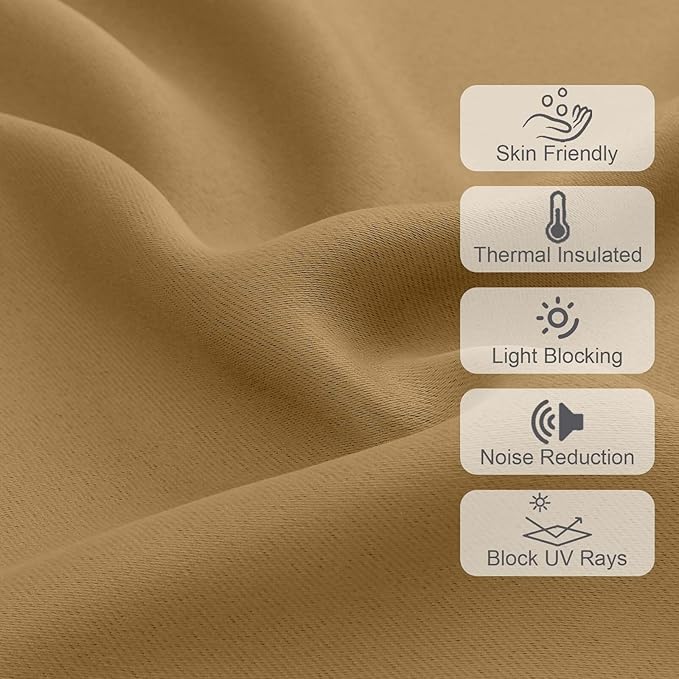 Chyhomenyc Gold Valances for Window, Room Darkening Short Curtains for Kitchen Bedroom Living Room, Rod Pocket Top Small Window Treatment Valance RV Bunk Panels, 40" Wx14 L, 2 Pieces