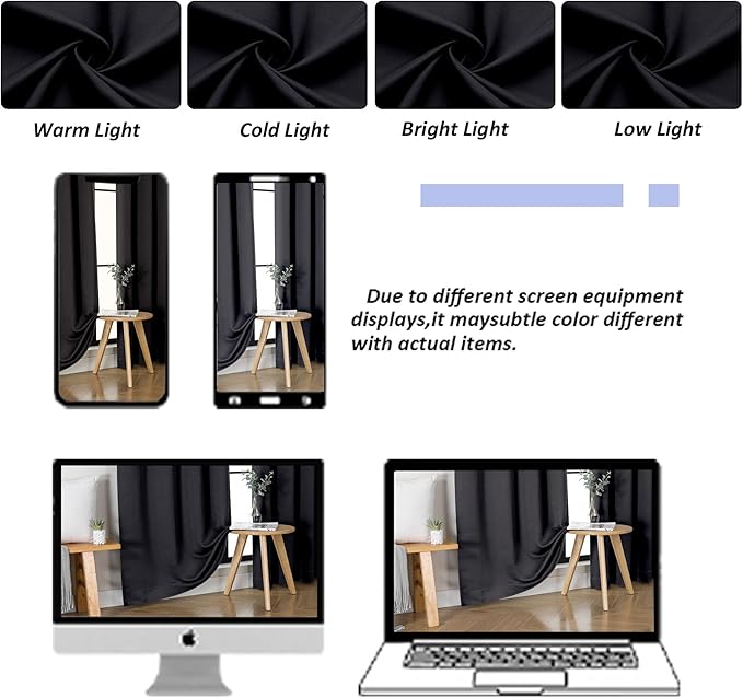Simplebrand Ava Black Short 30 Inches Blackout Curtain 2 Panels Set, Half Window Rod Pocket Privacy Curtain Tiers for Kitchen, Curtains Blackout for Bathroom Shades, W30 x L30 Inch, Black
