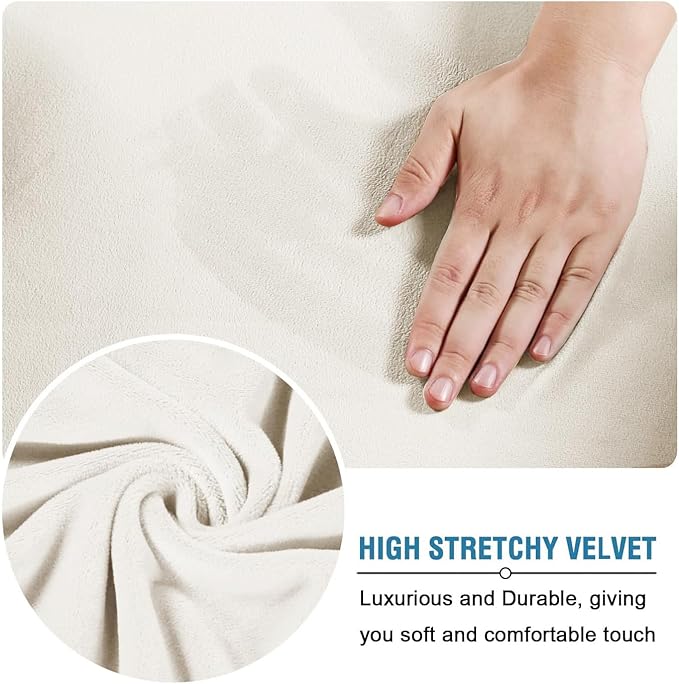 H.VERSAILTEX Real Velvet Plush 3 Piece Stretch Sofa Covers Couch Covers for 2 Cushion Couch Loveseat Covers Width Up to 72 Inch Feature Thick Soft Stay in Place (Medium Sofa, Porcelain White)
