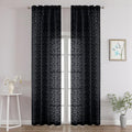 Chyhomenyc Black Sheer Curtains 96 Inch Length 2 Panels Set, Light Filtering Tufted Textured Soft Airy Rod Pocket Gentle Leaf Window Treatment Drapes for Bedroom Living Room, 42" Wx96 L, 2PCS