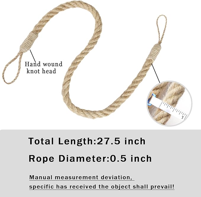 BEL AVENIR Jute Curtain Tiebacks Ropes Tie-Backs, Handmade Curtain Holdbacks Bohemian Style Woven TieBacks(Jute,2pack)