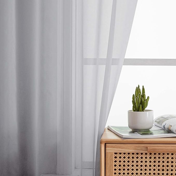 Sheer Light Grey Curtains for Bedroom Living Room 90 Inches Long 2 Panels Set, Soft Airy Light Filtering Sheer Window Treatments, Modern Rod Pocket Curtains Drapes, Each 42" Wx90 L Inch
