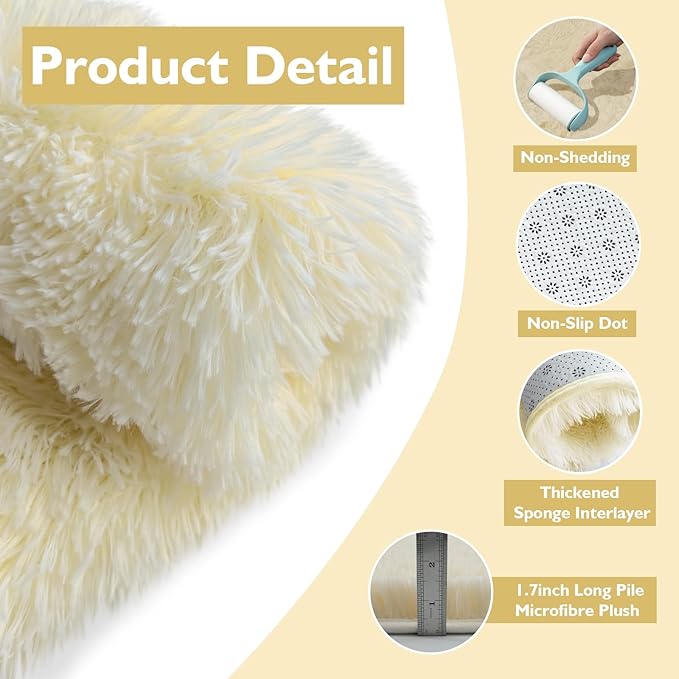 yulidayang Fluffy Round Area Rugs for Bedroom,Ivory 6'X6'Shag Circle Area Rugs for Girls Room,Non Slip Fuzzy Plush Rug for Kids Room Living Room and Dorm Home Rug