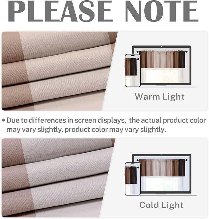 Emvency 2 Pack Valances Window Treatments, Striped Neutral Brown Minimalist Beige Retro Drapes Adjustable Curtain for Windows Living Room Kitchen Over Sink, 52x18 Inch Rod Pocket Valances