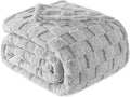 Exclusivo Mezcla King Size Flannel Fleece Blanket, Super Soft and Warm Lightweight Checkered Pattern Blankets for All Seasons, 90x104 Inches, Light Grey
