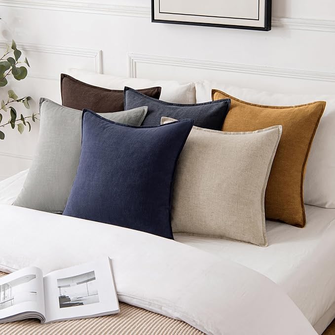 MIULEE Decorative Linen Pillow Covers 18x18 Inch Hazel Boho Farmhouse Neutral Couch Throw Pillows for Bed Pack of 2 Accent Modern Pillowcase Sofa Livingroom Home Decor