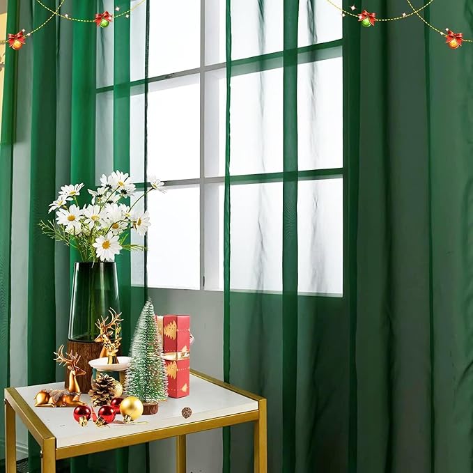 SpaceDresser Basic Rod Pocket Sheer Voile Window Curtain Panels White 1 Pair 2 Panels 42 Width 54 Inch Long for Kitchen Bedroom Children Living Room Yard(Foliage Green,42 W x 54 L)