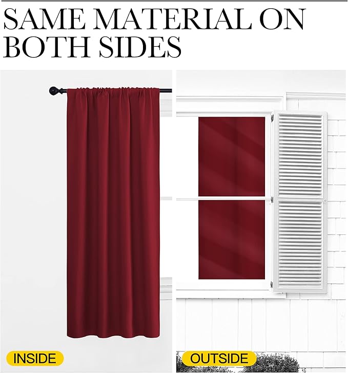 NICETOWN 36 inch Curtains for Small Windows, Thermal Insulated Privacy Short Drapes for Kitchen Bathroom (Set of 2, Burgundy Red, 34" Wide)