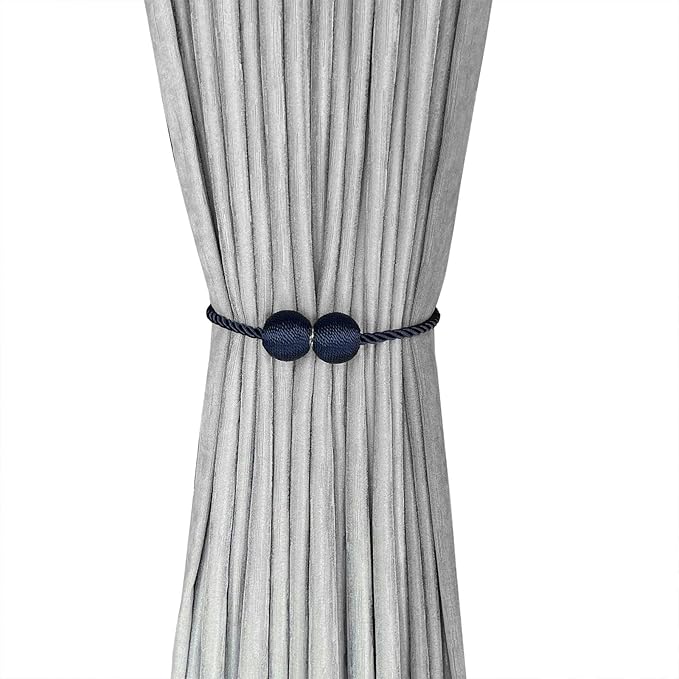 Melaluxe 4 Pack Magnetic Curtain Tiebacks, Decorative Curtain Holdbacks for Window Décor (Navy Blue)