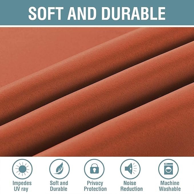 H.VERSAILTEX Blackout Curtain for Living Room Small Window Kitchen Blackout Curtains 45 inch Length Energy Saving Solid Grommet Blackout Drape, One Panel, Orange, 52" W x 45" L