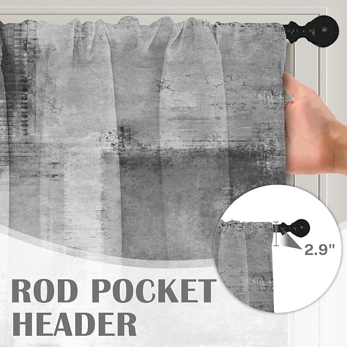 Emvency 4 Pack Valances Window Treatments, Abstract Modern Grey Minimalist Grunge Drapes Adjustable Curtain for Windows Living Room Kitchen Over Sink, 52x18 Inch Rod Pocket Valances