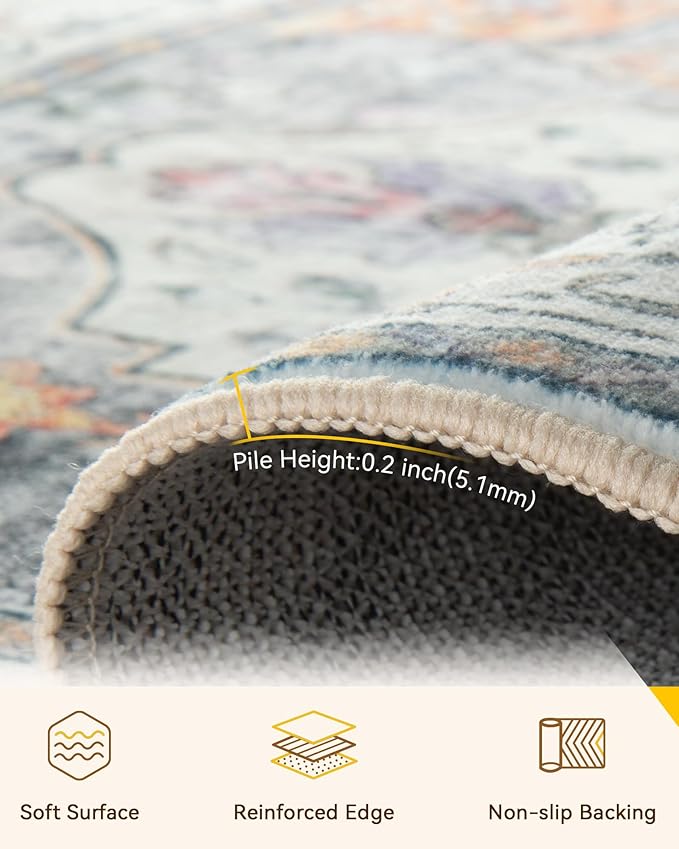 RELEANY Area Rugs 2'x6' Runner Rug Non Slip Washable for Kitchen Hallway Bedroom Beside Laundry Room Bathroom Rug, Floor Carpet, Light Yellow Carbon Grey Orange