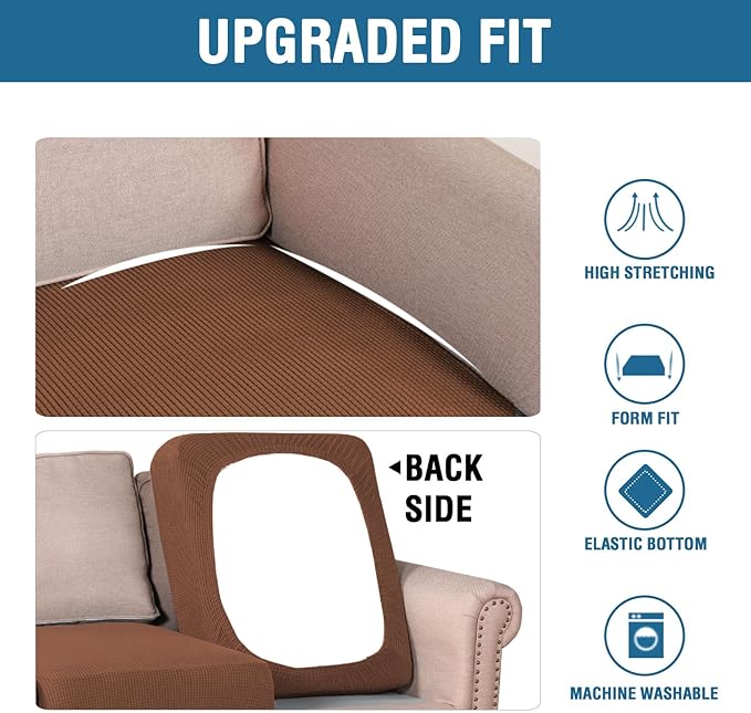 H.VERSAILTEX High Stretch Couch Cushion Covers,Chair Sofa Seat Slipcovers Couch Cushion Cover Stretch Furniture Protector for Kids, Pets(2 Packs Cushion Loveseat Covers, Caramel)