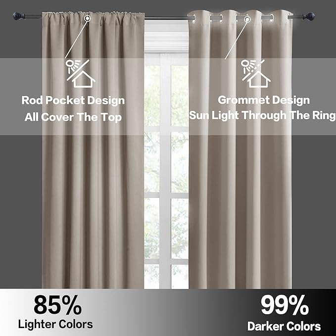 RYB HOME Extra Wide Blackout Curtains for Bedroom Living Room 63 inches Long, Thermal Insulated Privacy Drapes for Nursery Home Theater Dining Room, Width 62 by Length 63, Sand, 2 Panels