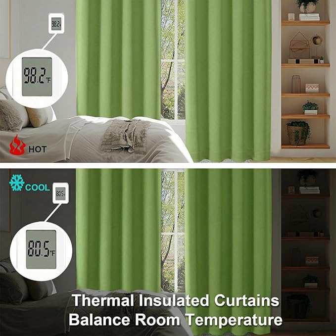Simplebrand Ava Lime Blackout Curtains for Bedroom 63 Inch Length 2 Panels Set, Privacy Thermal Insulated Rod Pocket Door Window Curtains for Patio French Door Front Door, W40 x L63 Inch