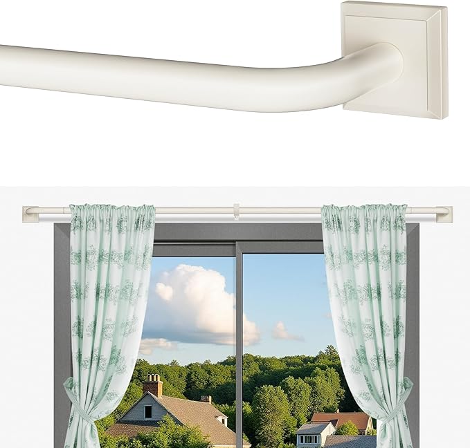 Beige White Curtain Rods for Windows 66-184 Inch(5.5-15.3ft) Heavy Duty Wrap Around Blackout Curtain Rods, Extra Long Adjustable Room Darkening Drapery Rod for Bedroom, Living Room & Outdoor Patio