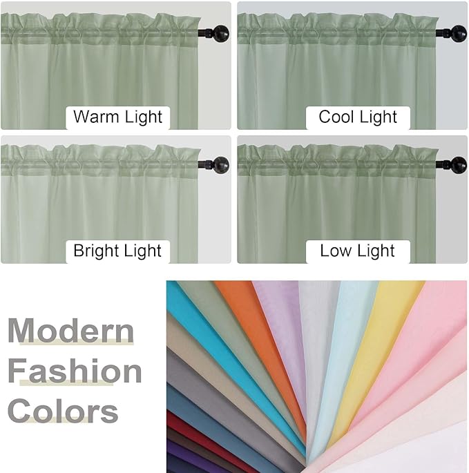 Sage Green Sheer Curtains 84 Inches Long 2 Panels, Soft Light Filtering Curtains for Bedroom Living Room, Modern Rod Pocket Privacy Drapes Window Treatments, Sage Green, Total Wide 84 Inch