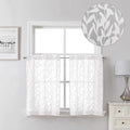 Lecloud Leia White Sheer Curtains 30 Inch Length 2 Pieces, Breathable Jacquard Texture Short Kitchen Curtains, Small Farmhouse Leaves Voile Drapes Dual Rod Pocket, 38 W x 30 L