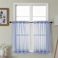 Gwine Denim Blue Sheer Kitchen Curtains 36 Inch Length - Light Filtering Voile Soft Airy Small Cafe Curtains, Short Window Curtain for Bathroom Basement, 42Wx36L inch, 2PCS