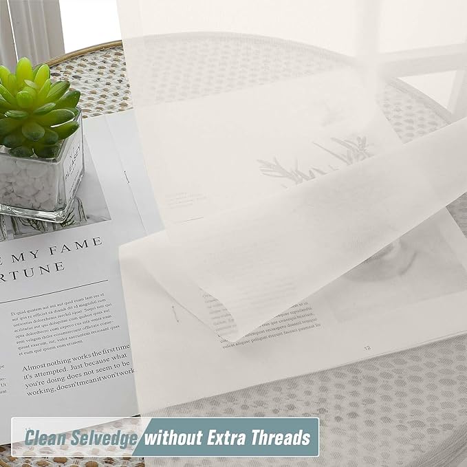Ivory Sheer Curtains 84 Inches Long 2 Panels, Elegant Airy Transparent Light Filtering Window Curtains, Window Drapes for Living Room Bedroom, Top Dual Rod Pocket Design, 2x42Wx84L Inches