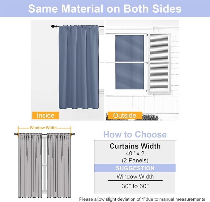 Simplebrand Ava Denim Blue Blackout Curtains for Bedroom 84 Inch Length 2 Panels Set, Solid Thermal Insulated Privacy Living Room Window Treatment Curtains Blackout Drapes, W40 x L84 Inch, Denim Blue