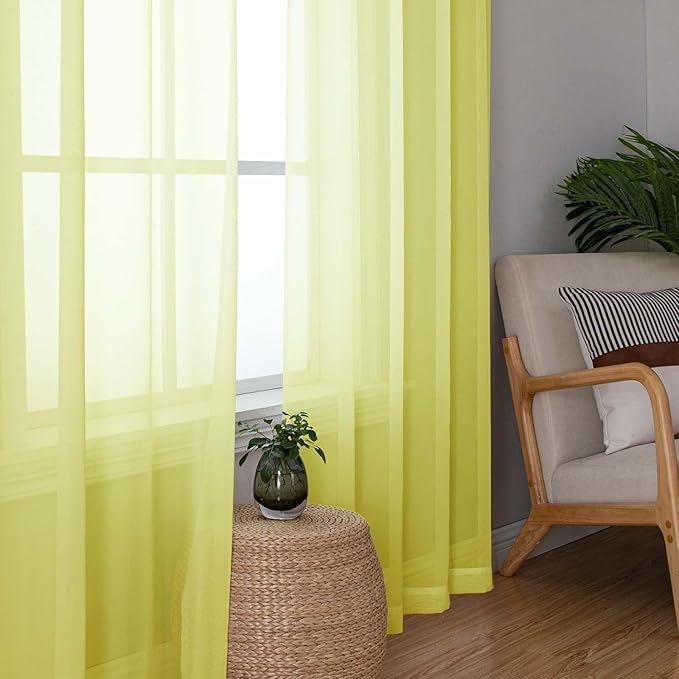 Lecloud Lemon Sheer Curtains 84 Inches Long 2 Panels, Solid Voile Light Filtering Airy Home Decor Living Room Curtains for Bedroom, Dual Rod Pockets Transparent Drapes, Each Panel 42" W x 84" L