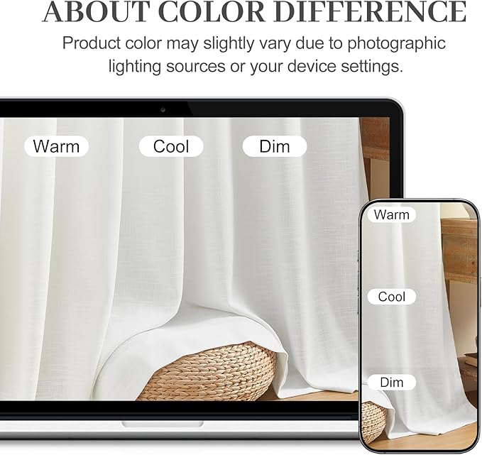Snow White Pinch Pleated Curtains 96 inches long for Living Room, Semi Sheer Privacy Linen Blended Curtain Memory Trained Back Tab Drapes with Rings Hooks for Bedroom Office, 2 Panels, W40xL96