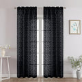Chyhomenyc Black Sheer Curtains 84 Inch Length 2 Panels Set, Light Filtering Tufted Textured Soft Airy Rod Pocket Gentle Leaf Window Treatment Drapes for Bedroom Living Room, 42" Wx84 L, 2PCS