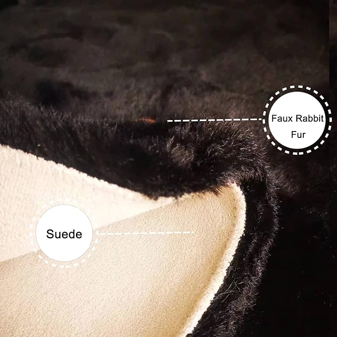 Ghouse Black Faux Rabbit Fur Area Rug 6x9 Machine Washable Area Rugs for Bedroom Fluffy Rugs for Living Room No-Shedding Carpet Sheepskin Rug