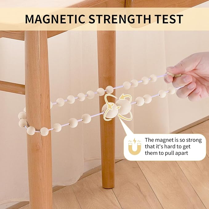 KLOGTSIND Magnetic Curtain Tiebacks, 6 Pack Curtain Holdbacks for Draperies, Wood Bead Curtain Tiebacks, Elegant Curtain Tie Backs for Bedroom Decor, Boho Room Decor, Nursery Decor, Farmhouse Decor