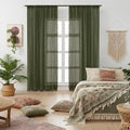 WAZZIO Boho Lace Curtains 84 Inches 2 Panel,Light Filtering Privacy Tassel & Geometry Crochet Semi Sheer Curtain Drapes for Bedroom Living Dining Room,Rod Pocket & Tassel,Olive Green