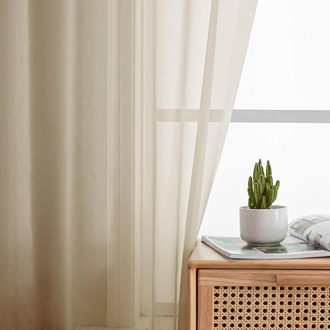 Aiyufeng Taupe Sheer Curtains 45 Inches Long 2 Panels Set, Semi Transparent Voile Rod Pocket Sheer Window Drapes for Bedroom Bed Canopy Living Room Dining Wedding Party Backdrop, 42W x 45L inch