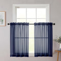 Cafe Curtains 36 Inch Length Tier 2 Pieces, Modern Soft Airy Sheer Kitchen Short Curtains for Small Window, Rod Pocket Small Curtain for Bathroom Basement, Navy Blue, Each, 42"Wx36"L Inches