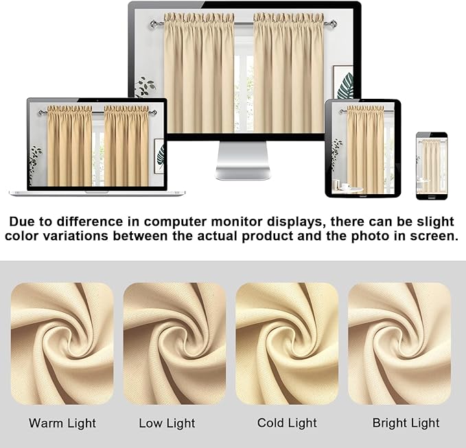 DWCN Insulated Blackout Curtains for Bedroom, Energy Saving Privacy Room Darkening Curtains for Living Room (W60 x L84 inch, Beige, Set of 2 Panels, Top of Rod Pocket)