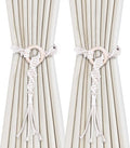 SRG Handmade Boho Curtain Tiebacks Hand Knitting Cotton Curtain Holdbacks with Adjustable Natural Wooden Rings Accessories Wall Decoration for Home Office
