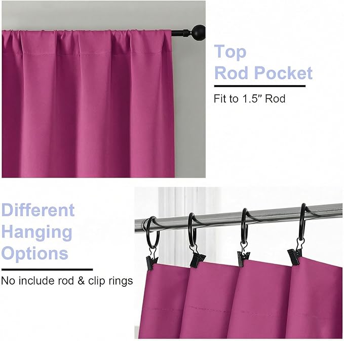 Simplebrand Ava Hot Pink Blackout Curtains for Bedroom 84 Inch Length 2 Panels Set, Solid Thermal Insulated Privacy Nursery Window Treatment Curtains Blackout Drapes, W40 x L84 Inch, Hot Pink