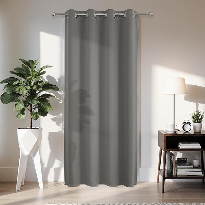 Joydeco Blackout Door Curtain for Doorway Privacy 96 Inches Long, Grommet Closet Curtain for Open Closet, Room Divider for Bedroom Living Room (Light Grey, 52Wx96L, 1 Panel)