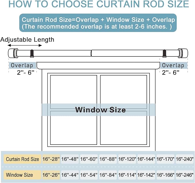 Byondeth Curtain Rods for Windows 16 to 28 or 40 Inches Max Adjustable Length 1 Inch Diameter Window Curtain Rod with Aluminium Finials, Black