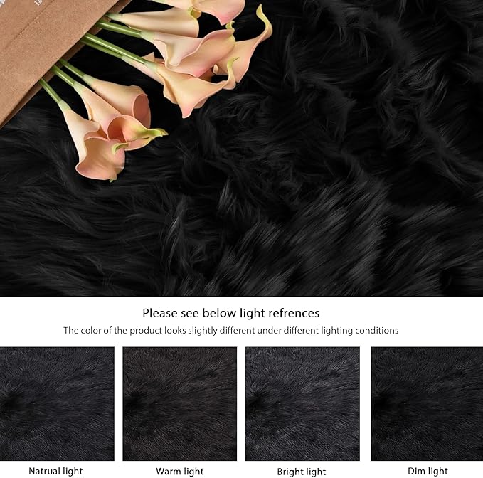 ORINOVA Black Rug for Bedroom 5x7 Area Rugs for Living Room Washable Shaggy Sheepskin Fluffy Fur Rug for Girl Room Rectangle Nursery
