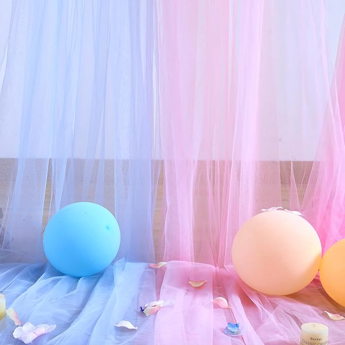 Pink and Blue Tulle Backdrop Curtains for Gender Reveal Girl and Boy Party Sheer Backdrop Drapes for Baby Shower Birthday Party Photoshoot Background Decorations 2 Panels 5ft X 10 ft