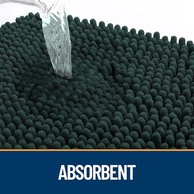 OLANLY Dog Door Mat for Muddy Paws 59x35, Absorbs Moisture and Dirt, Absorbent Non-Slip Washable Doormat, Quick Dry Chenille Mud Mat, Entry Indoor Entryway Carpet for Inside Floor, Blackish Green