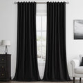 Guken Black 100% Blackout Curtains 90 Inch Length 2 Panels Set for Living Room Bedroom Back Tab Thermal Insulated Black Out Linen Drapes Room Darkening Window Curtains 90 Inches Long