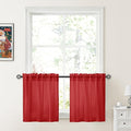 HOMEIDEAS Christmas Non-See-Through Red Privacy Sheer Kitchen Curtains, 30 X 24 Inches Long 2 Panels Short Sheer Curtains Light Filtering Bathroom Window Drapes for Bedroom Living Room