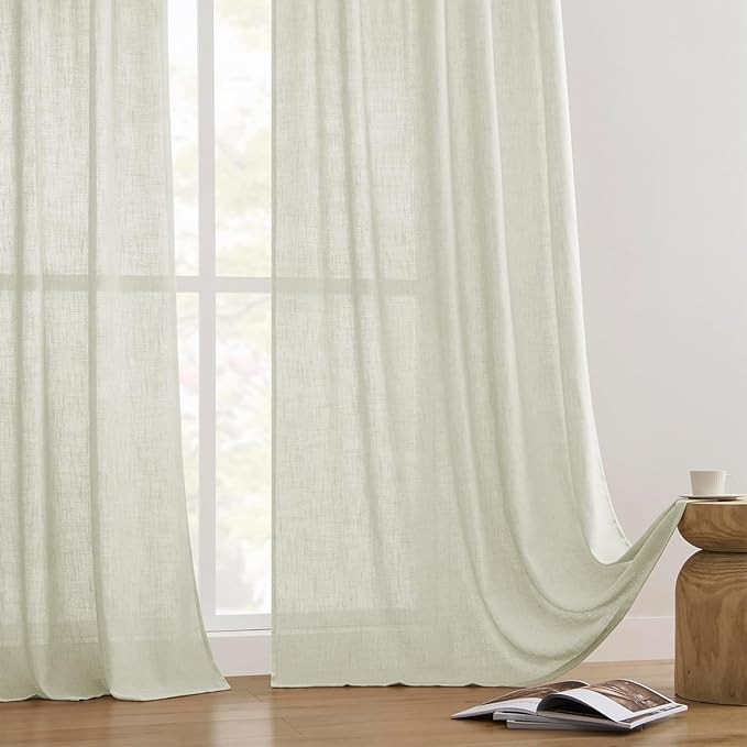 Joydeco Linen Curtains 96 Inch Length 2 Panel Sets,Light Filtering Curtains for Bedroom 52 Inch Wide Living Room Drapes with Back Tabs & Rod Pockets (W52 x L96 Inch, Oatmeal)