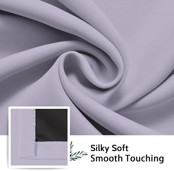 SimpleHome 100% Blackout Curtains for Bedroom,Thermal Insulated Lilac Grommet Window Drapes Room Darkening Curtains for Living Room with Black Back,42 x 72 Inch,2 Panels