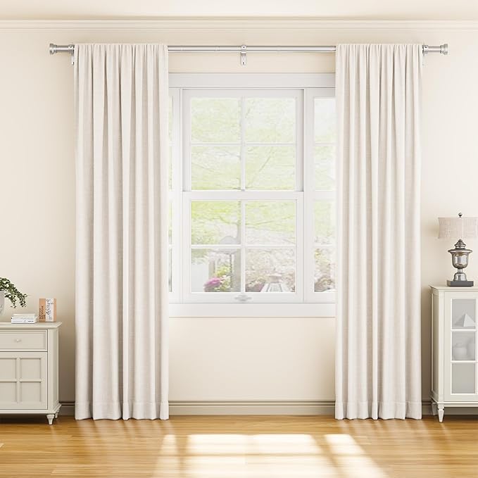 YaFex Curtain Rods 32-118 Inch, Heavy Duty 1 Inch Adjustable Curtain Rod for Windows, Silver Long Window Treatment Rods, Modern Design, Easy Installation
