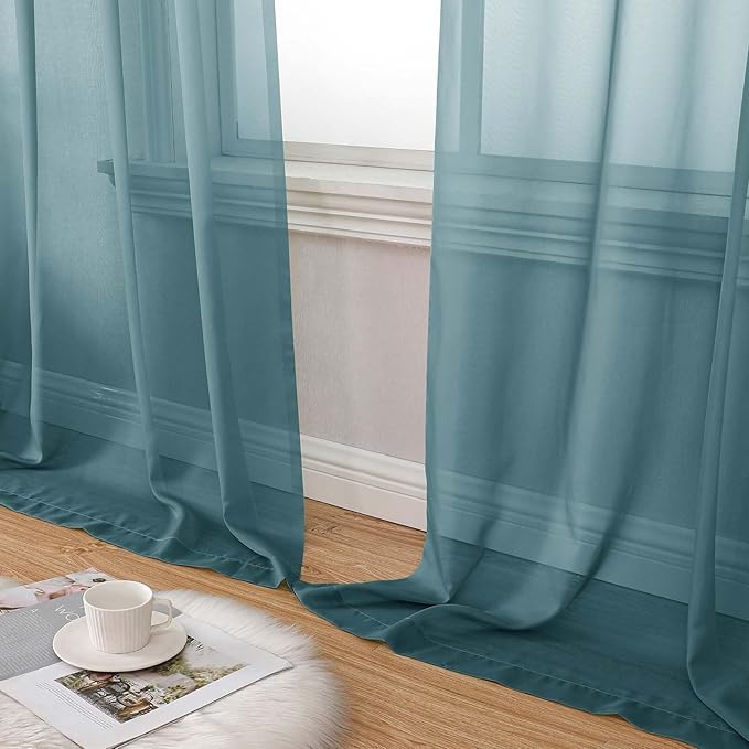 Dusty Blue Sheer Curtains 84 Inches Long 2 Panels, Soft Airy Light Filtering Curtains for Bedroom Living Room, Rod Pocket Privacy Drapes Window Treatments, Dusty Blue, Total Wide 84 Inch
