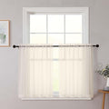 Cream Kitchen Curtains 30 Inch Length Tier 2 PCS, Solid Soft Airy Half Curtains for Windows, Sheer Rod Pocket Drapes for Bathroom Basement Small Window, Cream, 42" Wx30 L Inches