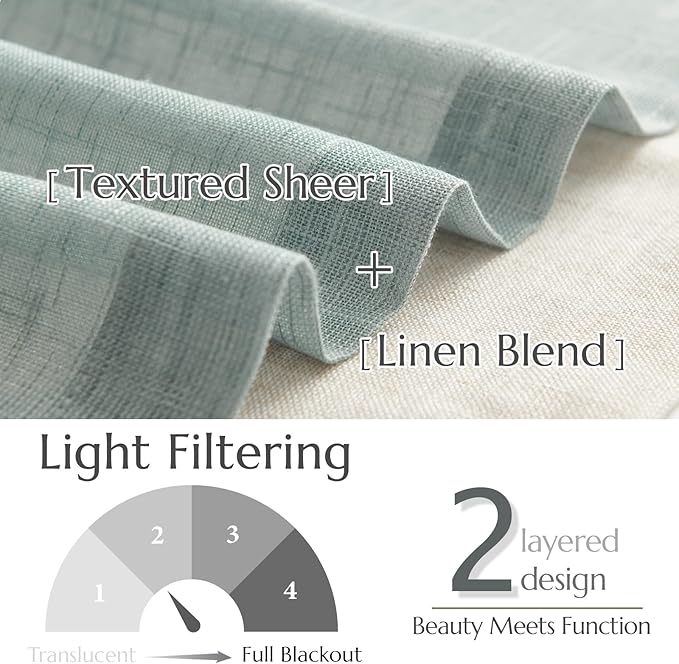 jinchan Linen Valance for Farmhouse Living Room Windows 16 Inch Slubbed Crossed Double Layer Window Valance Light Filtering Rustic Country Overlay Rod Pocket 1 Panel Blue Haze
